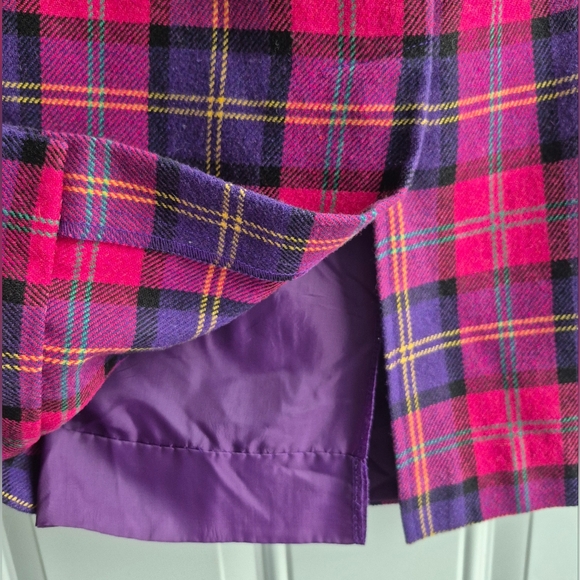 Vintage Plum Tree Canada Pink & Purple Plaid Wool Blend Midi Pencil Skirt - Picture 6 of 8